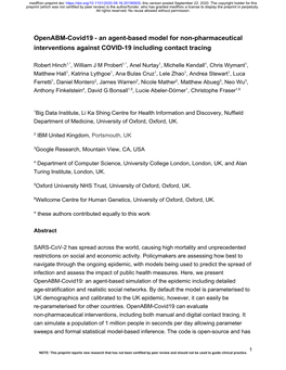 Openabm-Covid19 - an Agent-Based Model for Non-Pharmaceutical Interventions Against COVID-19 Including Contact Tracing