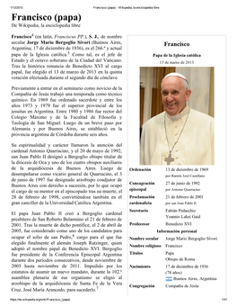 Francisco (Papa) ­ Wikipedia, La Enciclopedia Libre Francisco (Papa) De Wikipedia, La Enciclopedia Libre