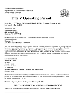 Title V Operating Permit