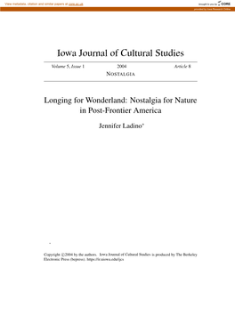 Longing for Wonderland: Nostalgia for Nature in Post-Frontier America