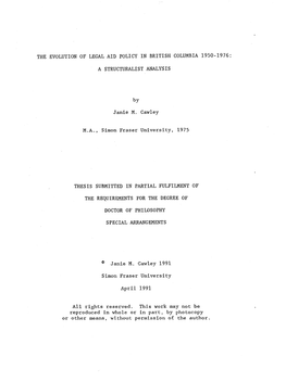 The Evolution of Legal Aid Policy in British Columbia 1950-1976
