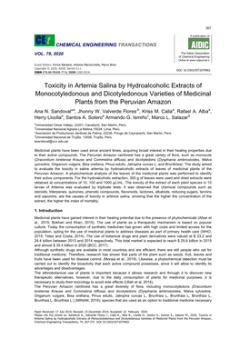 Toxicity in Artemia Salina by Hydroalcoholic Extracts Of