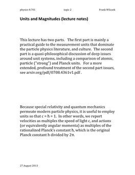 Units and Magnitudes (Lecture Notes)