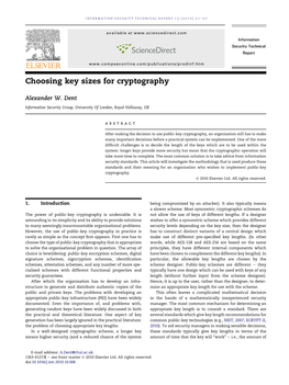 Choosing Key Sizes for Cryptography