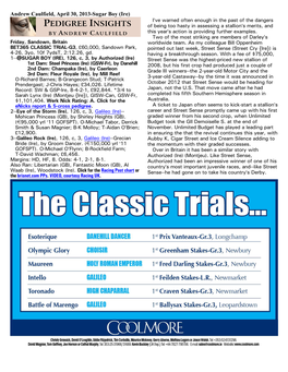 PEDIGREE INSIGHTS of Being Too Hasty in Assessing a Stallion=S Merits, and B Y a N D R E W C a U L F I E L D This Year=S Action Is Providing Further Examples