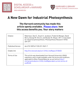 A New Dawn for Industrial Photosynthesis