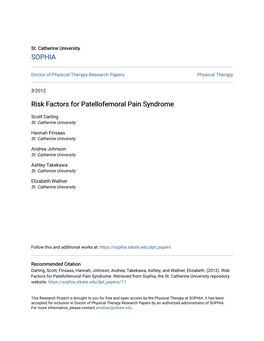 Risk Factors for Patellofemoral Pain Syndrome