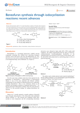 Benzofuran Synthesis Through Iodocyclization Reactions: Recent Advances