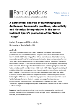 A Paratextual Analysis of Nurturing Opera Audiences: Transmedia Practices, Interactivity and Historical Interpretation in the We