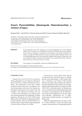 Coen's Pyramidellidae (Gastropoda Heterobranchia): a Revision of Types