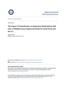 The Impact of Parentification on Depression Moderated by Self-Care: a Multiple Group Analysis by Gender for South Korea and the U.S." (2014)