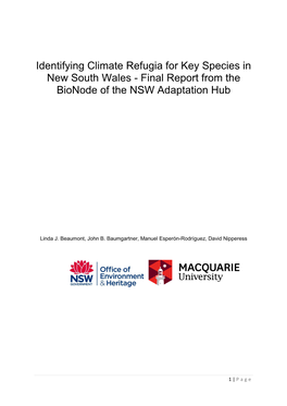 Identifying Climate Refugia for Key Species in New South Wales - Final Report from the Bionode of the NSW Adaptation Hub