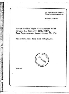 Aircraft Accident Report - ?An American World Airways, Inc., Being 707-3215, Nk54a, ?Ago Pago, American Samoa, January 30, 1974