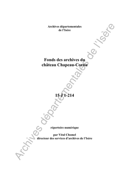 Fonds Des Archives Du Château Chapeau-Cornu 15 J 1-214