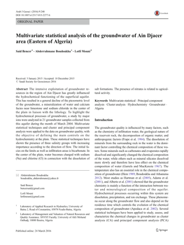 Multivariate Statistical Analysis of the Groundwater of Ain Djacer Area (Eastern of Algeria)