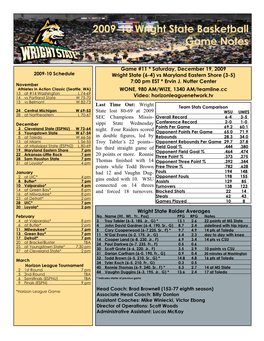 2009-10 Wright State Basketball Game Notes