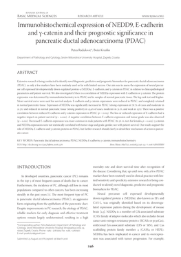 Immunohistochemical Expression of NEDD9, E-Cadherin and Γ-Catenin and Their Prognostic Significance in Pancreatic Ductal Adenocarcinoma (PDAC)