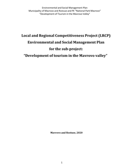 Environmental and Social Management Plan for the Sub-Project: “Development of Tourism in the Mavrovo Valley”