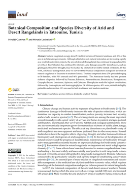 Botanical Composition and Species Diversity of Arid and Desert Rangelands in Tataouine, Tunisia