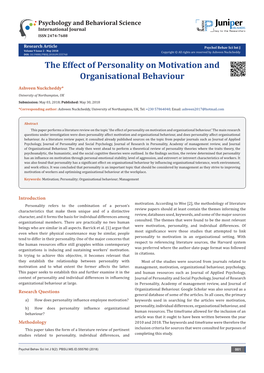 The Effect of Personality on Motivation and Organisational Behaviour