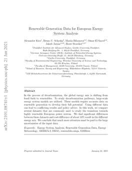 Renewable Generation Data for European Energy System Analysis