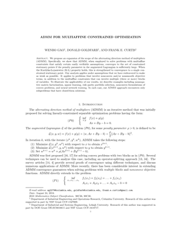 Admm for Multiaffine Constrained Optimization Wenbo Gao†, Donald