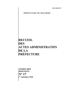 Recueil Des Actes Administratifs De La Préfecture