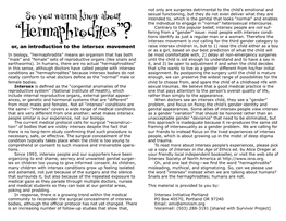 “Hermaphrodites”? Fering from a “Gender” Issue: Most People with Intersex Condi- Tions Identify As Just a Regular Man Or a Woman