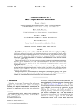 Assimilation of Pseudo-GLM Data Using the Ensemble Kalman Filter