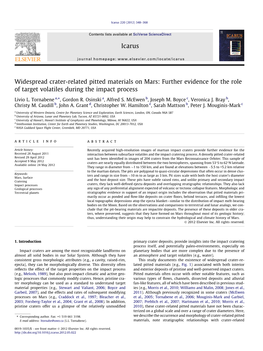 Widespread Crater-Related Pitted Materials on Mars: Further Evidence for the Role of Target Volatiles During the Impact Process ⇑ Livio L