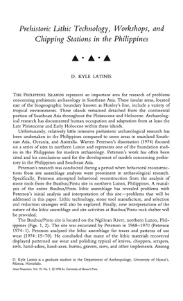 Prehistoric Lithic Technology} Workshops} and Chipping Stations in the Philippines