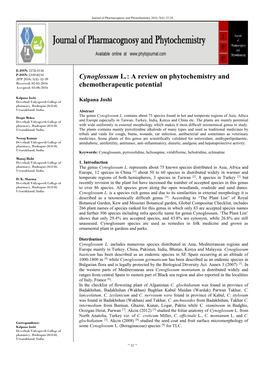 Cynoglossum L.: a Review on Phytochemistry and Received: 02-05-2016 Accepted: 03-06-2016 Chemotherapeutic Potential