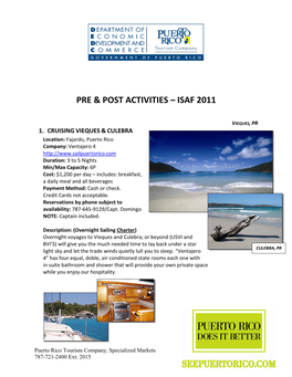 Pre & Post Activities – Isaf 2011