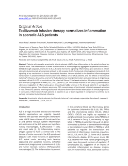 Original Article Tocilizumab Infusion Therapy Normalizes Inflammation in Sporadic ALS Patients