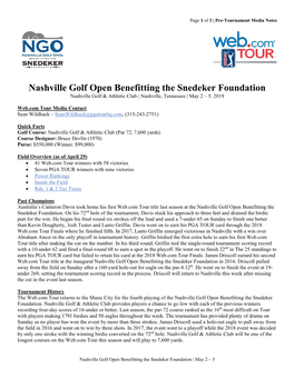 Nashville Golf Open Benefitting the Snedeker Foundation Nashville Golf & Athletic Club | Nashville, Tennessee | May 2 – 5, 2019