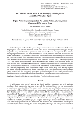 The Conjecture of Causa Mortis in Jenkins' Whipray Pateobatis Jenkinsii