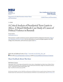 A Critical Analysis of Presidential Term Limits in Africa: a Mixed-Methods Case Study of Causes of Political Violence in Burundi Foday Darboe Fodaydod@Hotmail.Com