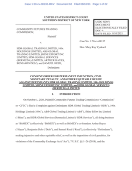 Consent Order: HDR Global Trading Limited, Et Al