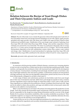 Relation Between the Recipe of Yeast Dough Dishes and Their Glycaemic Indices and Loads