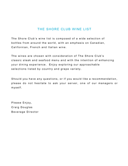 The Shore Club Wine List