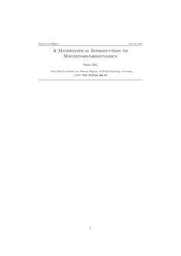 A Mathematical Introduction to Magnetohydrodynamics