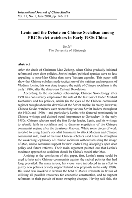 Lenin and the Debate on Chinese Socialism Among PRC Soviet-Watchers in Early 1980S China