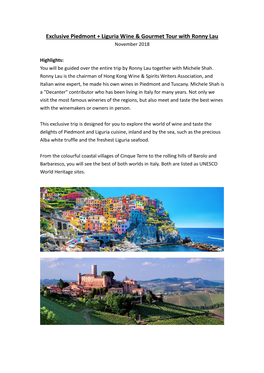 Exclusive Piedmont + Liguria Wine & Gourmet Tour with Ronny