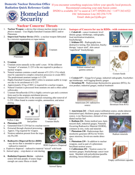 Radiation Quick Reference Guide Recommend Contacting Your State Fusion Center