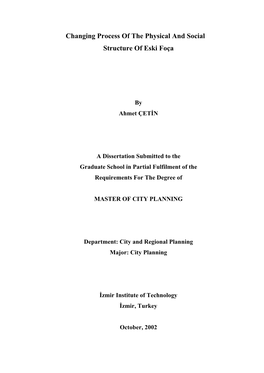 Changing Process of the Physical and Social Structure of Eski Foça