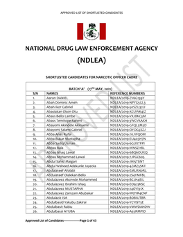 Pdf Ndlea List of Successful Candidates Narcortic Officers Approved