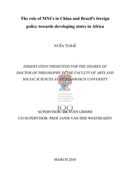 The Role of Mncs in China and Brazil's Foreign Policy Towards Developing States in Africa