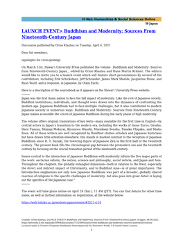 LAUNCH EVENT> Buddhism and Modernity: Sources From