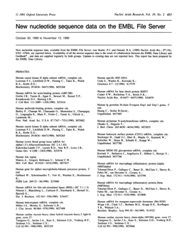 New Nucleotide Sequence Data on the EMBL File Server