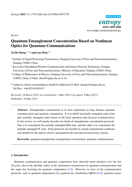 Quantum Entanglement Concentration Based on Nonlinear Optics for Quantum Communications